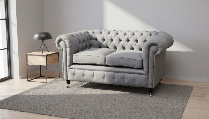 Mobilier de bureau Chesterfield Sièges Canapé 2 places en tissu gris