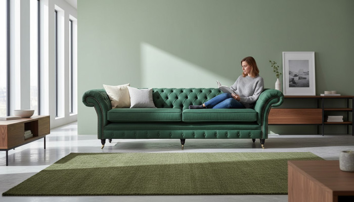 Canapé 4 places Vert Salon Design moderne Tissu d'ameublement de luxe