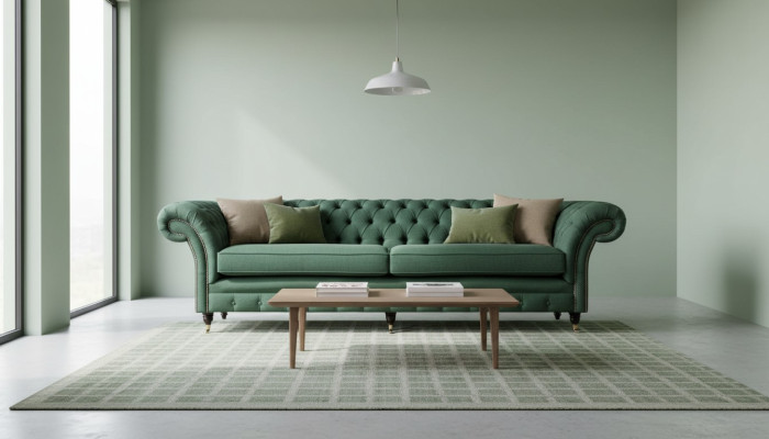 Canapé 4 places Vert Salon Design moderne Tissu d'ameublement de luxe