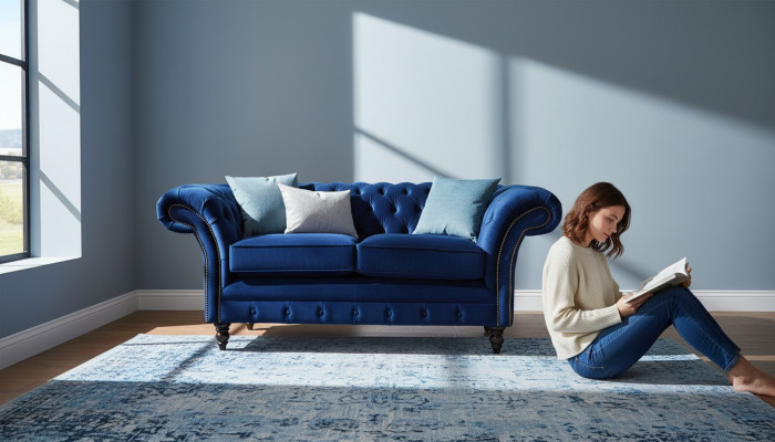 Mobilier de bureau Chesterfield Siège Canapé 2 places Tissu Bleu