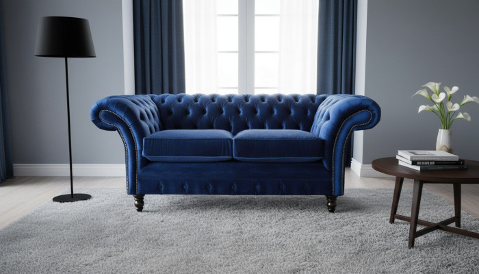 Mobilier de bureau Chesterfield Siège Canapé 2 places Tissu Bleu