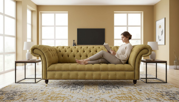 Chesterfield Trois places Canapé de luxe 3 places Conception de siège Canapé Mobilier Beige