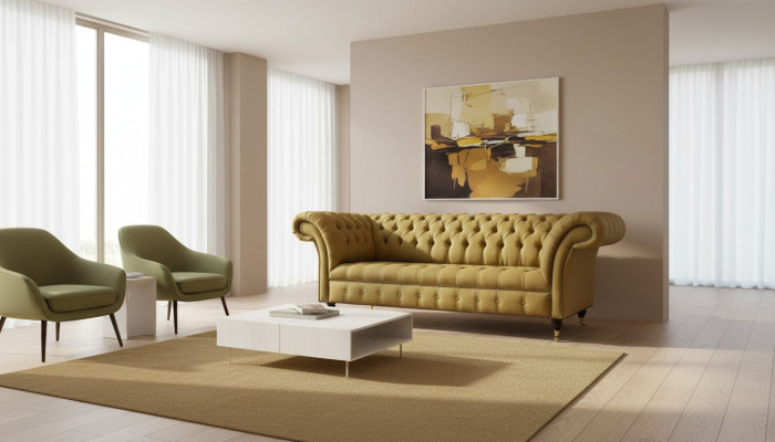 Chesterfield Trois places Canapé de luxe 3 places Conception de siège Canapé Mobilier Beige