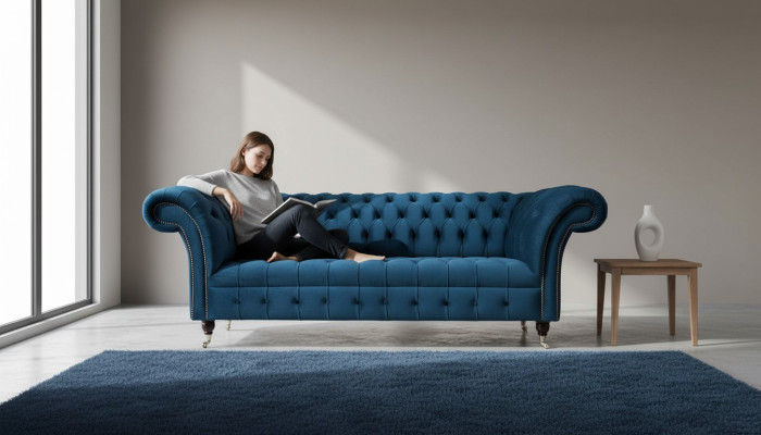 Canapé Chesterfield 3 places Tissu de luxe Design de canapé Rembourrage