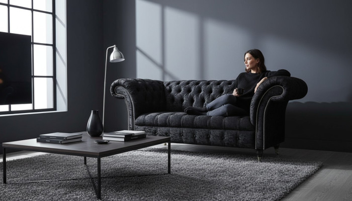Mobilier de bureau Chesterfield en anglais Siège Canapé 2 places Canapé noir