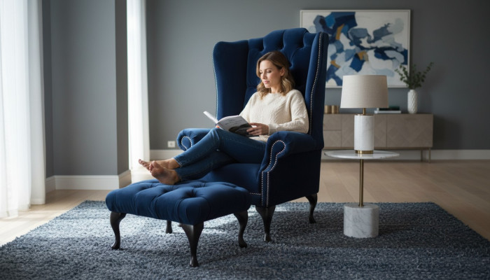 Fauteuil aile Chesterfield avec repose-pieds Relax 1 place Canapé individuel 2 pièces