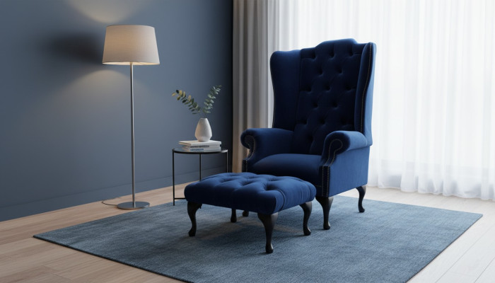 Fauteuil aile Chesterfield avec repose-pieds Relax 1 place Canapé individuel 2 pièces