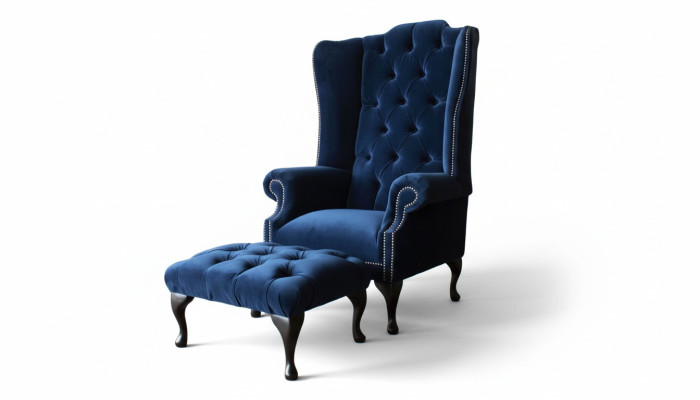 Fauteuil aile Chesterfield avec repose-pieds Relax 1 place Canapé individuel 2 pièces