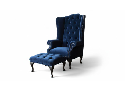 Fauteuil aile Chesterfield avec repose-pieds Relax 1 place Canapé individuel 2 pièces