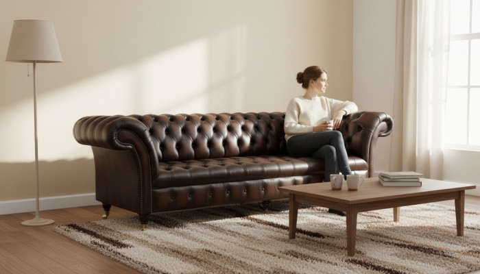 Canapé en cuir Canapé 4 places Canapé Luxe Classique en cuir Chesterfield Sofas