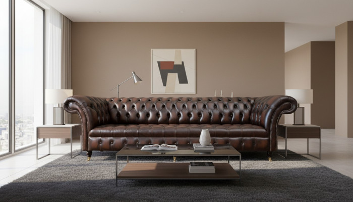 Canapé en cuir Canapé 4 places Canapé Luxe Classique en cuir Chesterfield Sofas