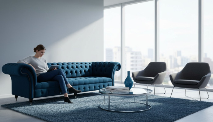 Canapé design Chesterfield Rembourrage Moderne Tissu Textile 4 places Convertible