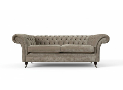 Canapé Chesterfield trois places Sofa 3 places Tissu gris Salon de luxe