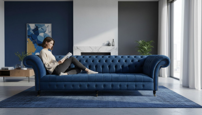 Chesterfield Grand Canapé Canapé Textile Velours Canapés 4 places Canapés
