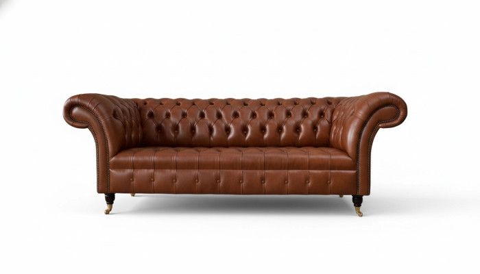 Canapé Chesterfield 3 places en cuir brun moderne pour le salon