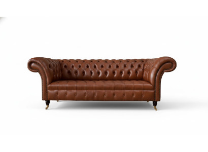 Canapé Chesterfield 3 places en cuir brun moderne pour le salon