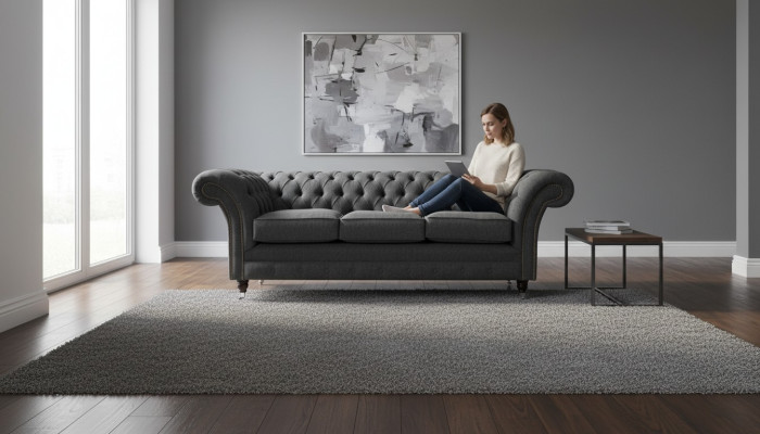 Chesterfield Canapé en Tissu Design Sofa Canapé de Luxe Canapé Gris 3 Places