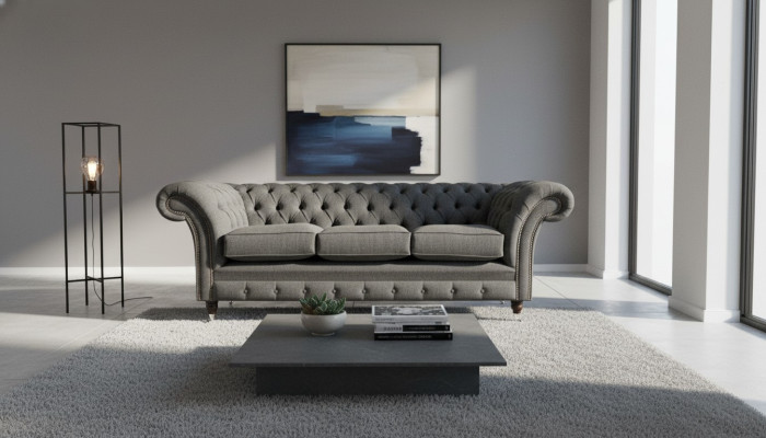 Chesterfield Canapé en Tissu Design Sofa Canapé de Luxe Canapé Gris 3 Places
