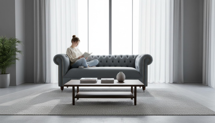 Canapé 3 places Chesterfield en tissu, design de meuble de luxe pour salon