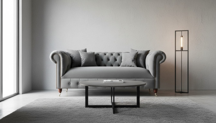 Canapé 3 places Chesterfield en tissu, design de meuble de luxe pour salon