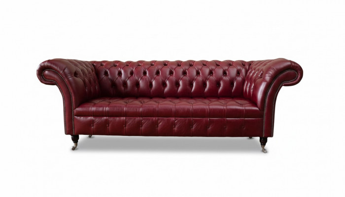 Canapé 3 places en cuir Chesterfield marron de luxe 230cm en tissu