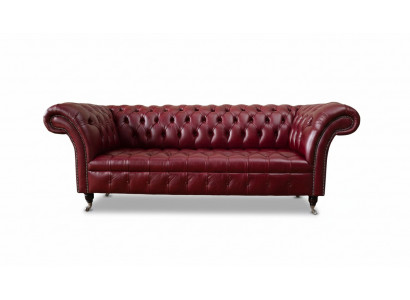 Canapé 3 places en cuir Chesterfield marron de luxe 230cm en tissu