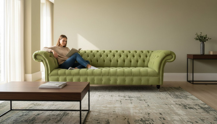 Chesterfield Canapé Vert Canapé Tissu 4 Places Canapés Sièges Canapés Neufs