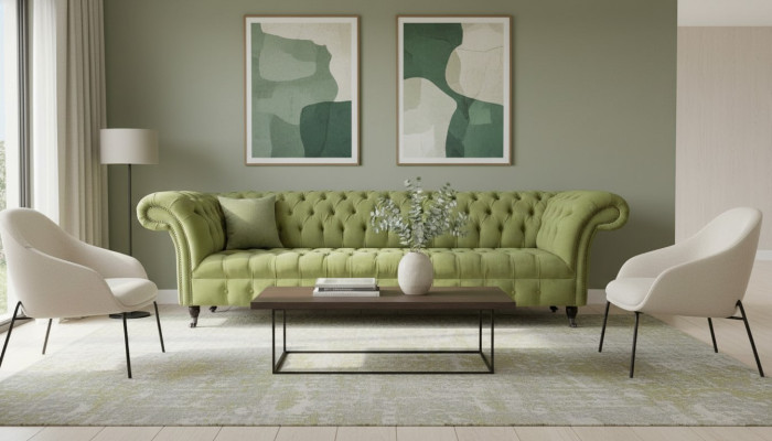 Chesterfield Canapé Vert Canapé Tissu 4 Places Canapés Sièges Canapés Neufs