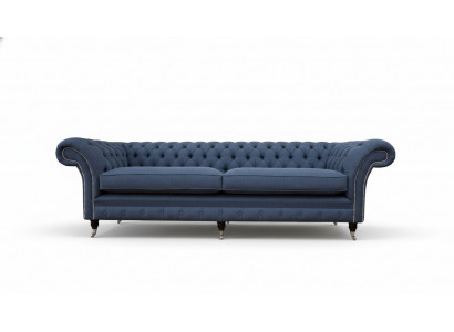 Canapé Chesterfield design 4 places en tissu bleu pour salon