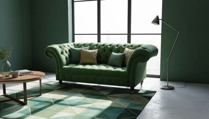 Chesterfield Mobilier de bureau Siège Canapé 2 places Textile Vert