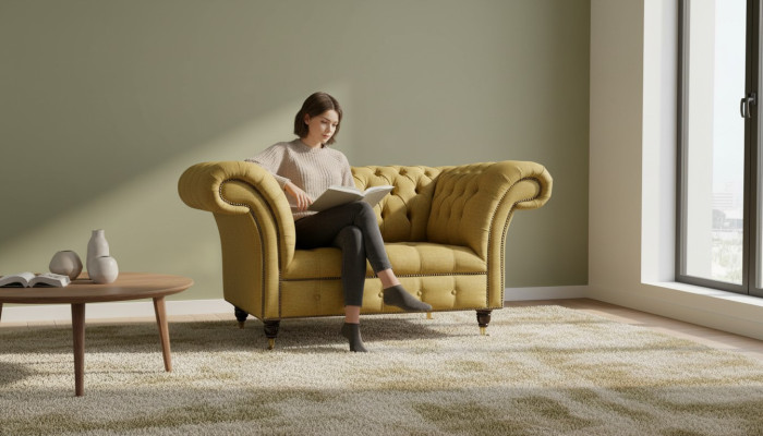 Fauteuil Chesterfield Design Canapé en Tissu Marron Mobilier neuf