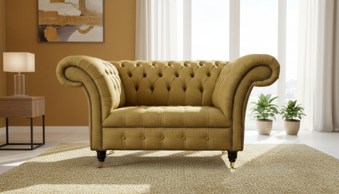 Fauteuil Chesterfield Design Canapé en Tissu Marron Mobilier neuf