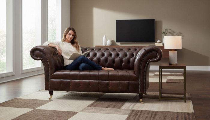 Canapé Chesterfield en tissu en cuir à 2 places pour salon nouveau