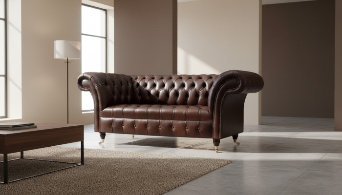 Canapé Chesterfield en tissu en cuir à 2 places pour salon nouveau