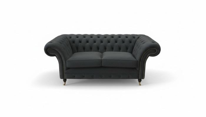 Chesterfield Noir 2 Places Canapé Tissu Design Sofa Textile