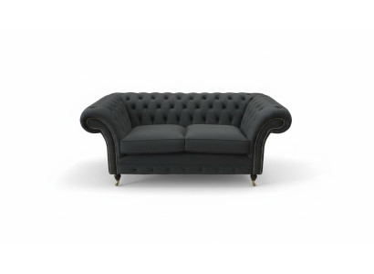 Chesterfield Noir 2 Places Canapé Tissu Design Sofa Textile