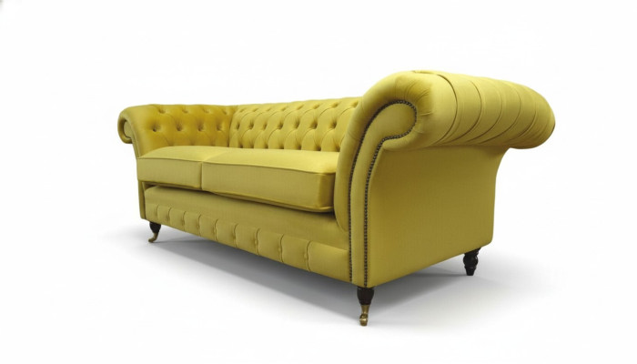 Textile 3 places Canapé en tissu bleu 230cm Chesterfield Sofa Upholstery Design