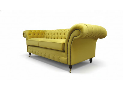 Textile 3 places Canapé en tissu bleu 230cm Chesterfield Sofa Upholstery Design