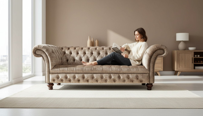 Chesterfield Canapé 3 places Tissu Design Canapés Canapés Moderne Trois places