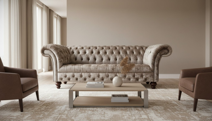 Chesterfield Canapé 3 places Tissu Design Canapés Canapés Moderne Trois places