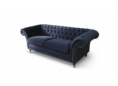 Canapé classique Chesterfield en velours bleu pour le salon 3 places en tissu
