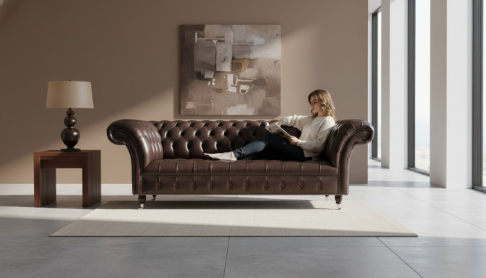 Canapé Chesterfield 3 places Canapé 3 places en cuir marron Salon de luxe