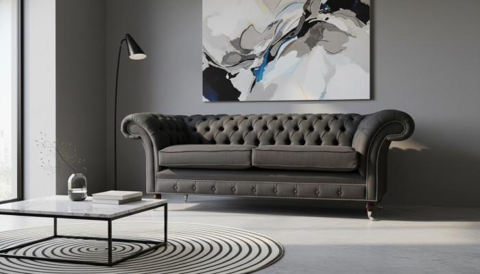 Sofa de salon Chesterfield canapé trois places design noir meuble neuf