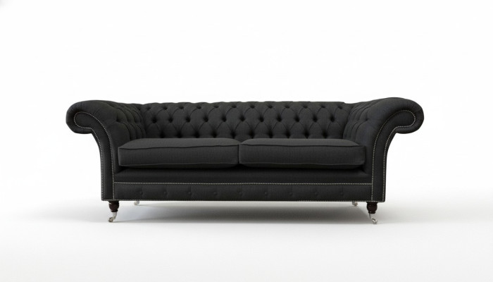 Sofa de salon Chesterfield canapé trois places design noir meuble neuf