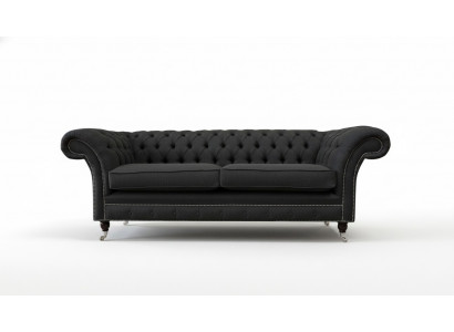 Sofa de salon Chesterfield canapé trois places design noir meuble neuf