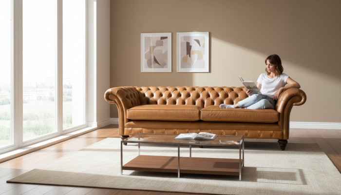 Canapé 4 places Canapé Chesterfield Rembourrage en cuir marron Design de meubles