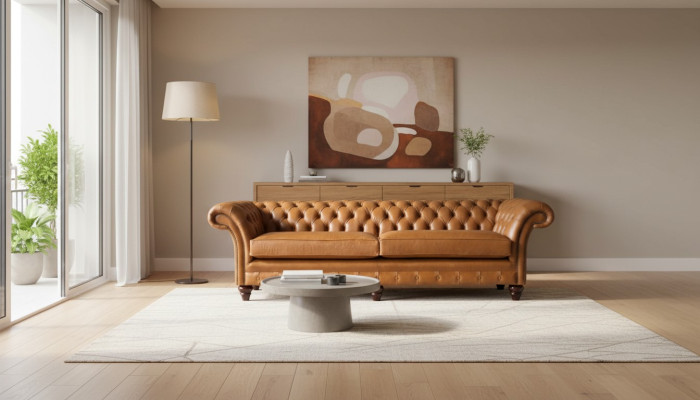 Canapé 4 places Canapé Chesterfield Rembourrage en cuir marron Design de meubles