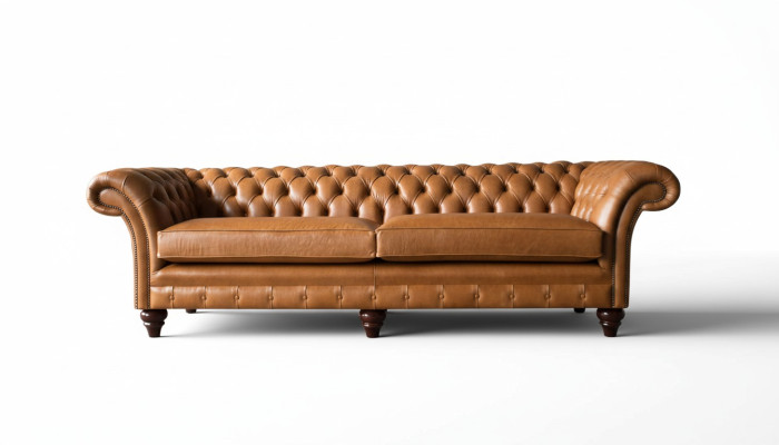 Canapé 4 places Canapé Chesterfield Rembourrage en cuir marron Design de meubles