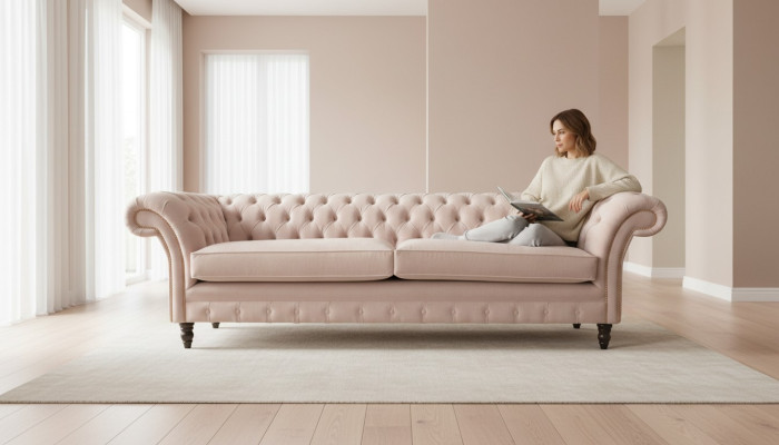 Canapé rembourré quatre places en rose 4 places Mobilier Grand canapé 245 cm neuf