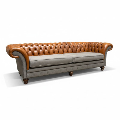 Canapé Chesterfield classique 4 places en marron - Design textile haut de gamme et élégant en cuir